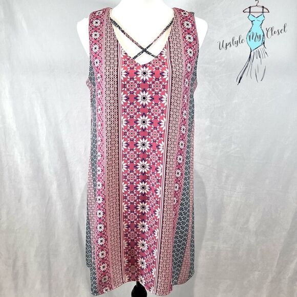 Lily Rose pink and white cross front shift dress size medium - Picture 1 of 5